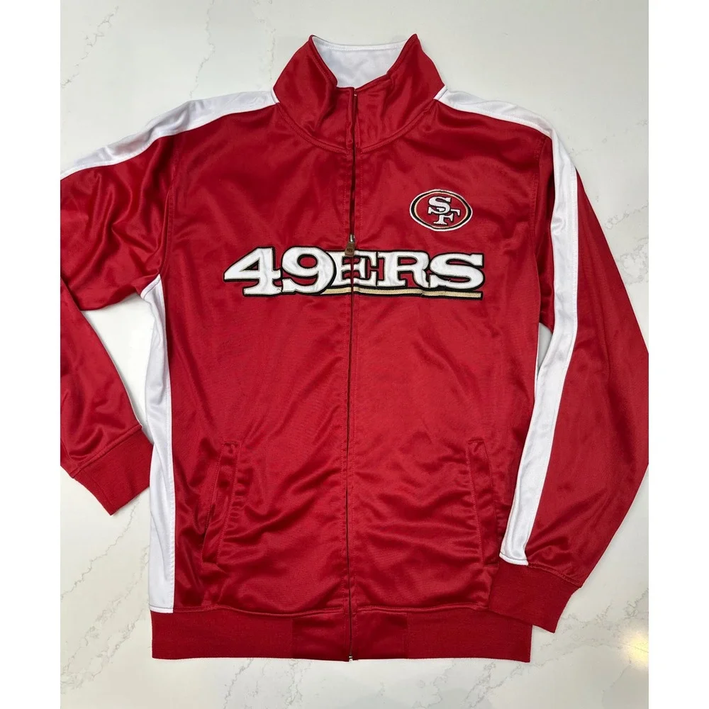 NFL San Francisco 49ers Track Jacket Mens L Red Full Zip Embroidered